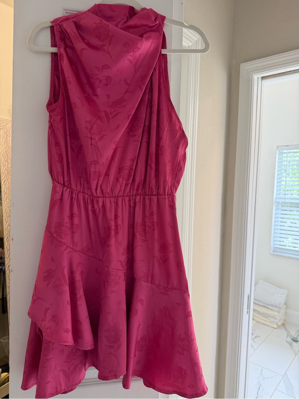 Hello Molly Fuchsia Floral Satin High-Low Dress